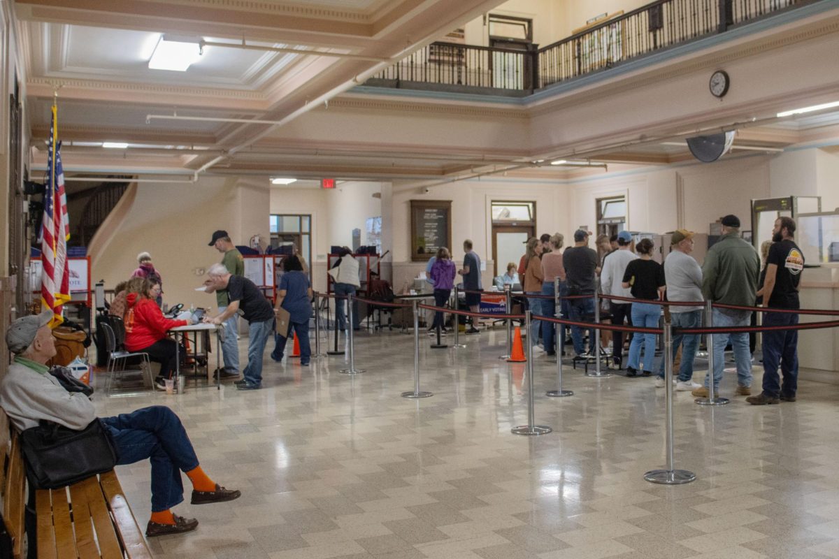 Jackson County residents stand in line to vote Nov. 5, 2024 at the Jackson County Courthouse in Murphysboro, Illinois.