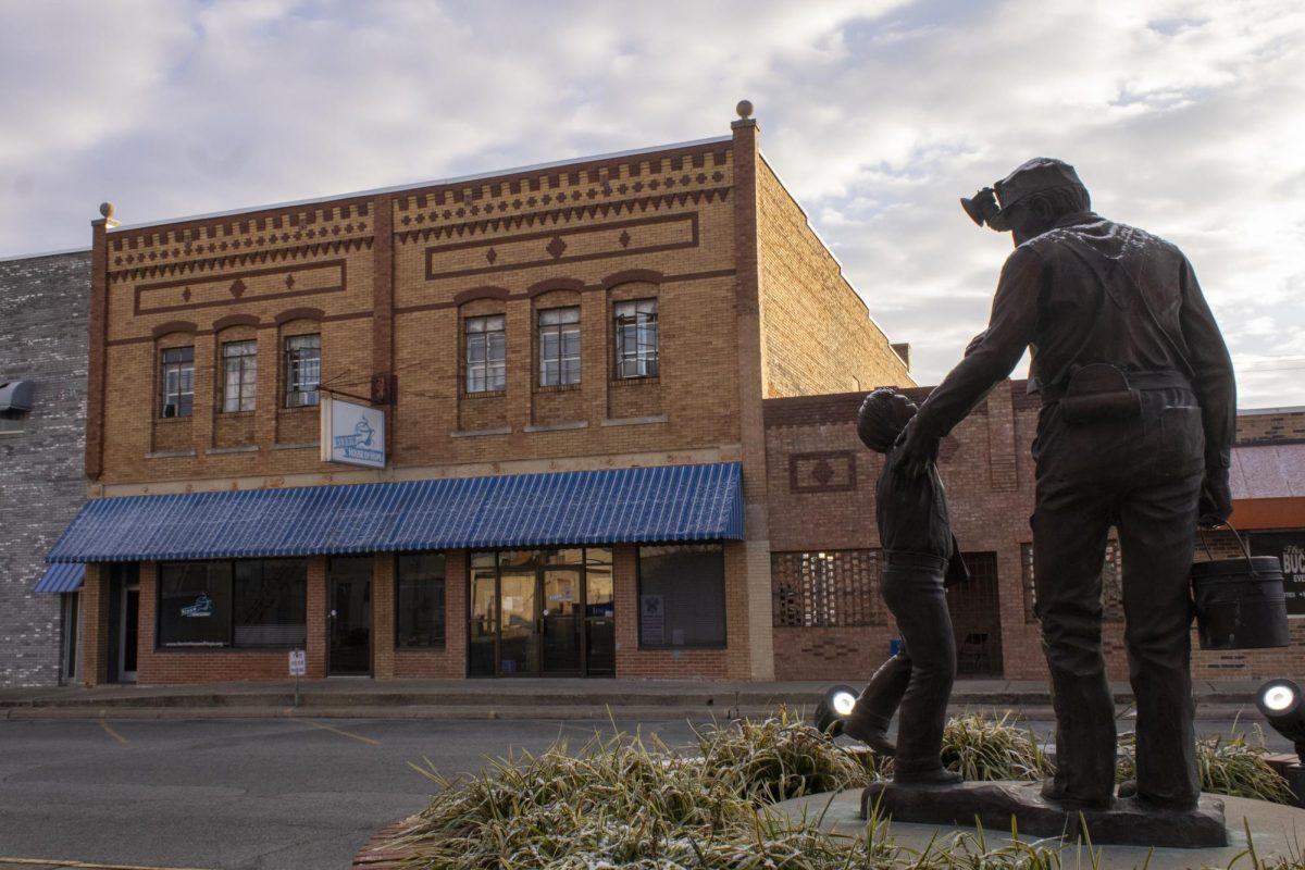 Snow melts from the top of the Coal Miners Memorial statue in Herrin as it stands in front
of the Herrin House of Hope Dec. 1, 2024 in Herrin, Illinois.