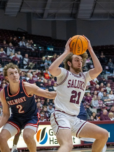 SIU's Drew Steffe catches a pass against the Belmont Bruins on Feb. 15 in the Banterra Center in Carbondale, IL.