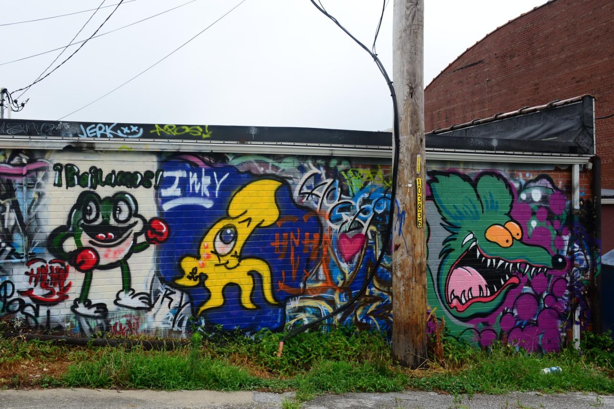 The art wall at Booby’s Sandwich Shop at 406 S. Illinois Ave. in Carbondale shows layers of colorful paint and community creativity as of July 14, 2025.