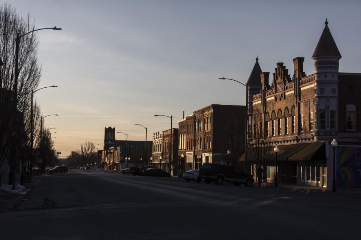 The sun sets on Du Quoin’s historic Main Street Feb. 12, 2026 in Du Quoin, Illinois. Du Quoin, a small town in Perry County of just over 5,600 residents, became one of the first confirmed cases of ICE activity in southern Illinois since Trump's increase of immigration enforcement.