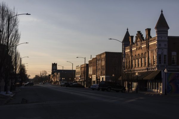 The sun sets on Du Quoin’s historic Main Street Feb. 12, 2026 in Du Quoin, Illinois. Du Quoin, a small town in Perry County of just over 5,600 residents, became one of the first confirmed cases of ICE activity in southern Illinois since Trump's increase of immigration enforcement.