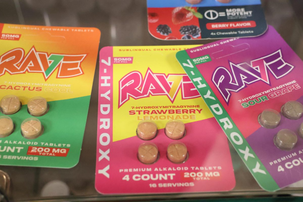 Kratom capsules sit inside their retail packaging Jan. 23, 2026 at Legal Smile in Carbondale, Illinois. Kratom contains active compounds including mitragynine and 7-hydroxymitragynine, a more potent alkaloid that contributes to the drug’s opioid-like effects. The substance is commonly sold as an herbal supplement in capsule, powder and extract form. A countywide ban on kratom sales in unincorporated areas of Jackson County took effect Jan. 1, 2026. 