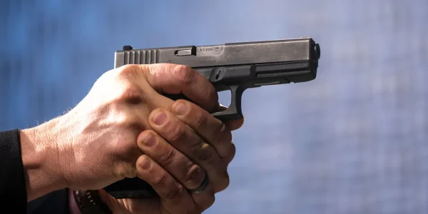 A semi-automatic Glock pistol is fired at the Bureau of Alcohol, Tobacco, Firearms, and Explosives, National Services Center, March 2, 2023, in West Virginia.