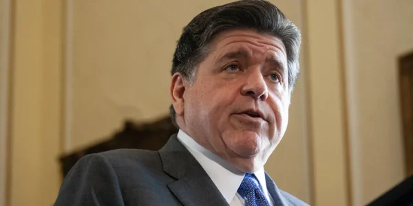 Gov. JB Pritzker holds a media availability in his Illinois Capitol office hours after state lawmakers wrapped up their spring legislative session. (Capitol News Illinois photo)