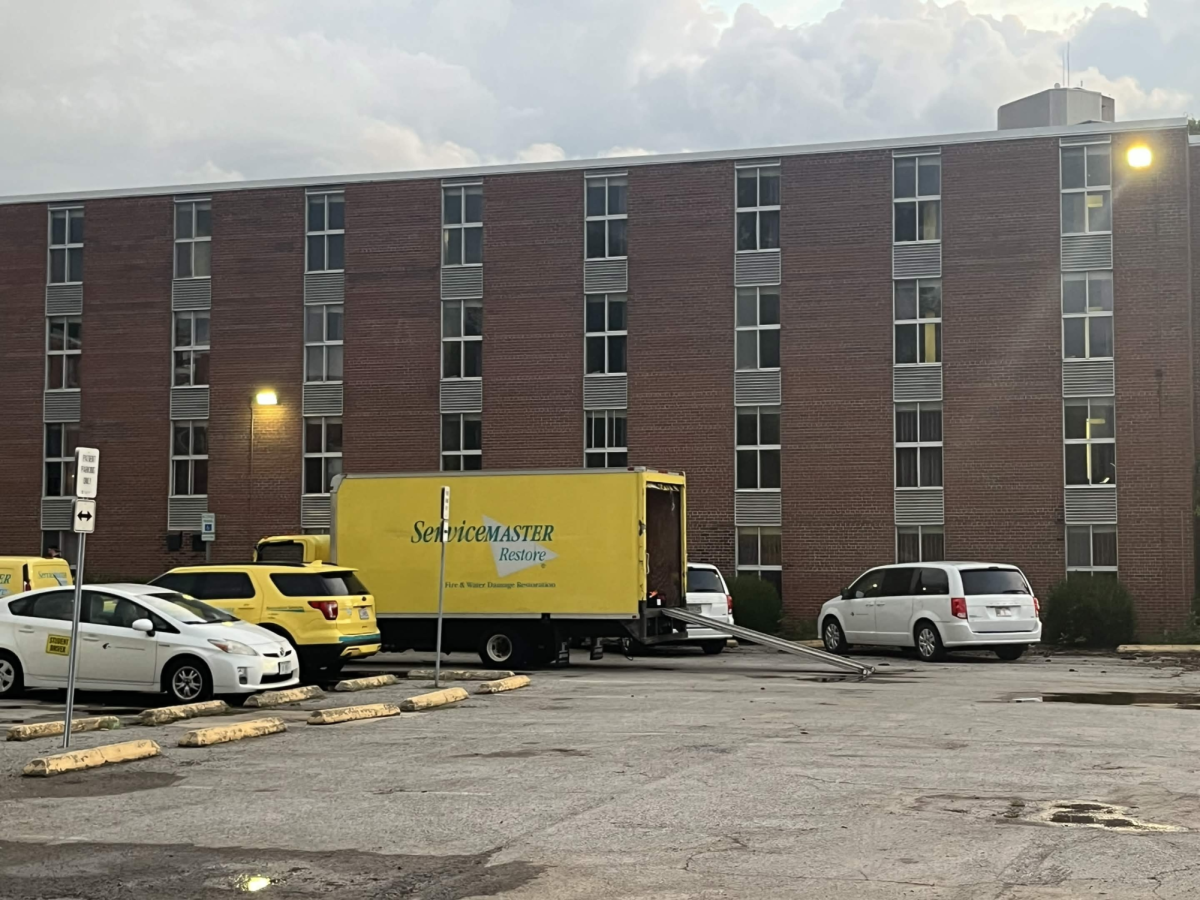 A ServiceMaster Restore truck parked outside of the SIU University Hall on East Campus. July 11, 2026. 